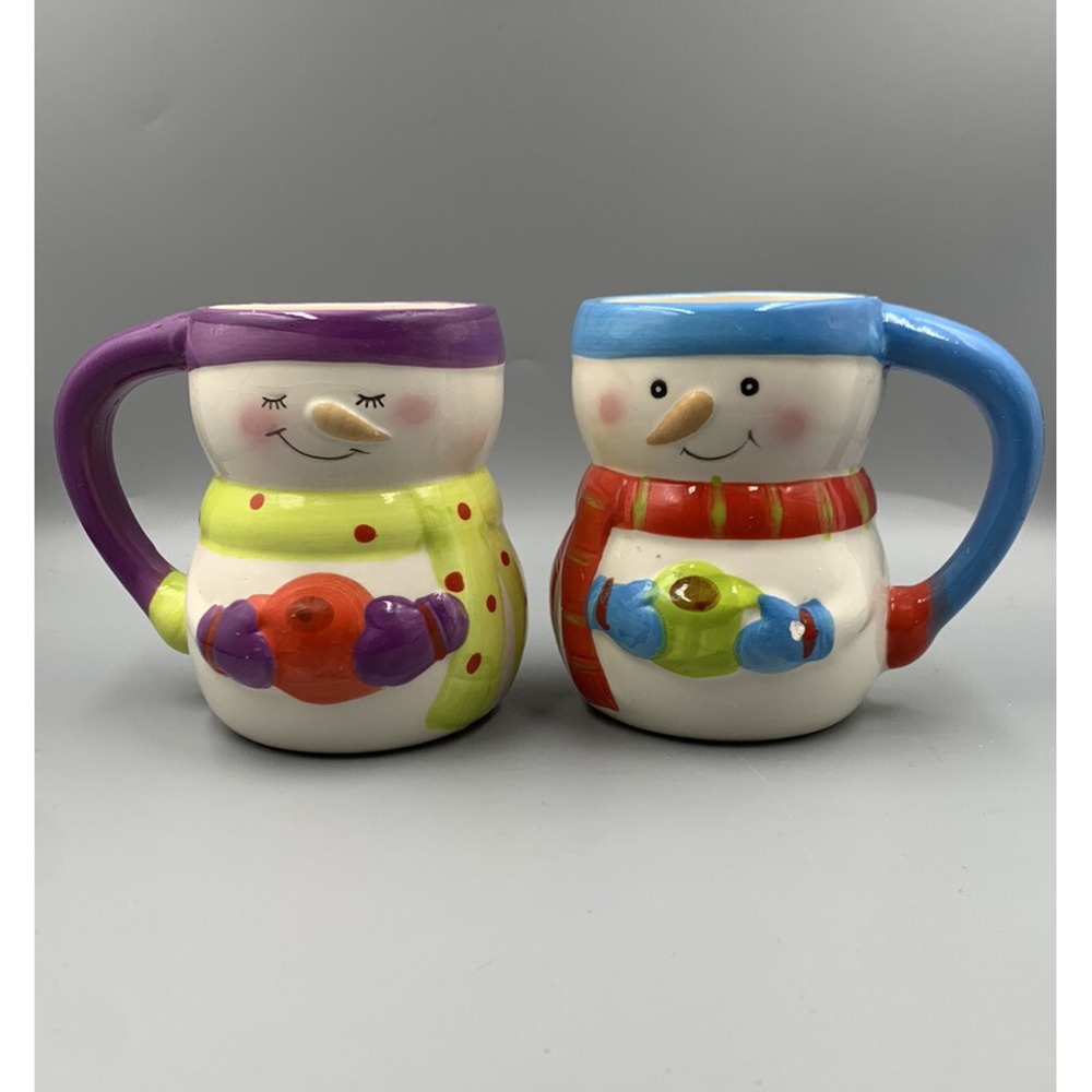 2‎ Bay Island Winter snowman 2022 Cocoa Ceramic  Glass Mug 12 OZ